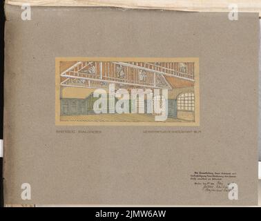 Kassbaum Gustav (1878-1929), village complex. Schinkel competition 1908 (March 20, 1908): Dorfkrug: Hall. Perspective view. Pencil, colored pencil on transparent, 40.2 x 50.7 cm (including scan edges) Kassbaum Gustav  (1878-1929): Dorfanlage. Schinkelwettbewerb 1908 Stock Photo