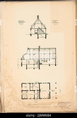 Kassbaum Gustav (1878-1929), village complex. Schinkel competition 1908 (March 20, 1908): Schmiede. Cuts, floor plan 1: 100. Ink on cardboard, 67.8 x 46.2 cm (including scan edges) Kassbaum Gustav  (1878-1929): Dorfanlage. Schinkelwettbewerb 1908 Stock Photo