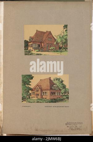 Kassbaum Gustav (1878-1929), village complex. Schinkel competition 1908 (March 20, 1908): rectory. Perspective views. Ink, pencil, colored pencil on transparent, 67.6 x 46.2 cm (including scan edges) Kassbaum Gustav  (1878-1929): Dorfanlage. Schinkelwettbewerb 1908 Stock Photo