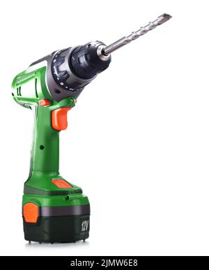 A pistol-grip cordless drill isolated on white background Stock Photo