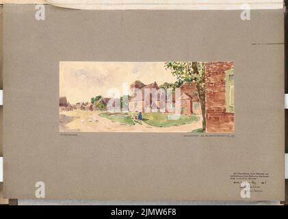 Kassbaum Gustav (1878-1929), village complex. Schinkel competition 1908 (March 20, 1908): Dorfanger. Perspective view. Pencil watercolor on the box, 47.5 x 66.6 cm (including scan edges) Kassbaum Gustav  (1878-1929): Dorfanlage. Schinkelwettbewerb 1908 Stock Photo