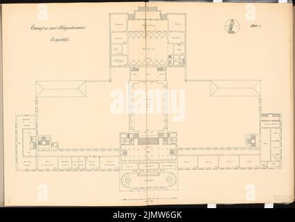 Krischen Friedrich, War Academy. Schinkel competition 1911 (03.01.1912): Grundriss EG 1: 150. Ink on cardboard, 84.4 x 119.8 cm (including scan edges) Krischen Friedrich : Kriegsakademie. Schinkelwettbewerb 1911 Stock Photo