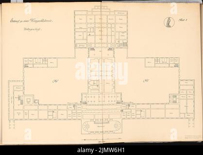 Krischen Friedrich, War Academy. Schinkel competition 1911 (03.01.1912): Floor plan 1: 150. Ink on cardboard, 84.7 x 118.1 cm (including scan edges) Krischen Friedrich : Kriegsakademie. Schinkelwettbewerb 1911 Stock Photo