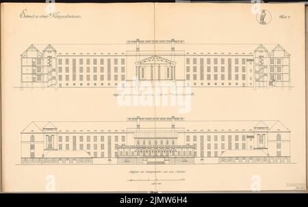 Krischen Friedrich, War Academy. Schinkel competition 1911 (03.01.1912): Cut, view Hoffassade 1: 150. Ink on cardboard, 77.4 x 123.3 cm (including scan edges) Krischen Friedrich : Kriegsakademie. Schinkelwettbewerb 1911 Stock Photo