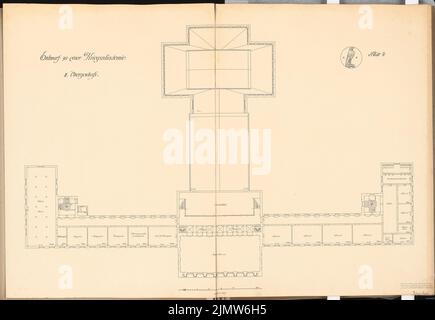 Krischen Friedrich, War Academy. Schinkel competition 1911 (03.01.1912): Grundriss 2nd no. 1: 150. Ink on cardboard, 83.5 x 121.1 cm (including scan edges) Krischen Friedrich : Kriegsakademie. Schinkelwettbewerb 1911 Stock Photo