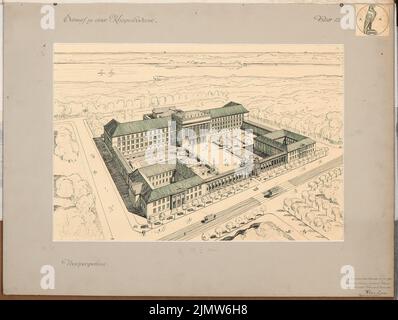 Krischen Friedrich, War Academy. Schinkel competition 1911 (03.01.1912): Perspective view (bird's show). Ink on cardboard, 57 x 75.7 cm (including scan edges) Krischen Friedrich : Kriegsakademie. Schinkelwettbewerb 1911 Stock Photo