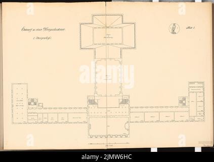 Krischen Friedrich, War Academy. Schinkel competition 1911 (03.01.1912): Grundriss 1st floor 1: 150. Ink on cardboard, 85.1 x 119.9 cm (including scan edges) Krischen Friedrich : Kriegsakademie. Schinkelwettbewerb 1911 Stock Photo