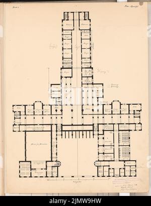 Eckardt August, Volksbibliothek. Schinkel competition 1902 (12.02.1903): floor plan 1: 200. Pencil over ink, ink colored on the box, 65.7 x 50.6 cm (including scan edges) Eckardt August : Volksbibliothek. Schinkelwettbewerb 1902 Stock Photo