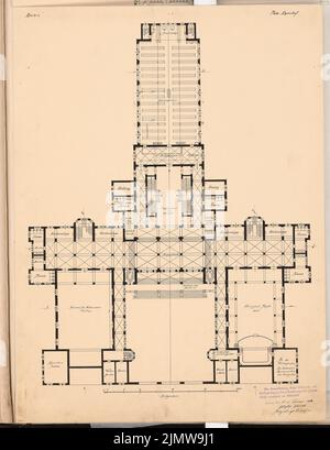 Eckardt August, Volksbibliothek. Schinkel competition 1902 (12.02.1903): Grundriss EG 1: 200. Ink, ink colored on paper, 65.6 x 50.6 cm (including scan edges) Eckardt August : Volksbibliothek. Schinkelwettbewerb 1902 Stock Photo