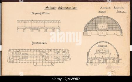 Jänecke Louis, expansion of the Berlin Stadtbahn. Schinkel competition 1905 (November 26, 1906): Expansion train station Alexanderplatz. Cuts, view 1: 200, floor plan 1: 500. Tusche watercolor on the box, 45.8 x 79.7 cm (including scan edges) Jänecke Louis : Ausbau der Berliner Stadtbahn. Schinkelwettbewerb 1905 Stock Photo