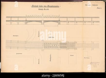 Jänecke Louis, expansion of the Berlin Stadtbahn. Schinkel competition 1905 (November 26, 1906): Bridge over the copper ditch. View, floor plan 1: 200. Ink on cardboard, 69.2 x 100.5 cm (including scan edges) Jänecke Louis : Ausbau der Berliner Stadtbahn. Schinkelwettbewerb 1905 Stock Photo