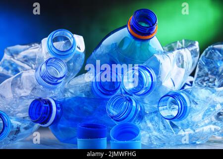 Composition with empty mineral water bottles. Plastic waste Stock Photo
