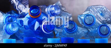 Composition with empty mineral water bottles. Plastic waste Stock Photo