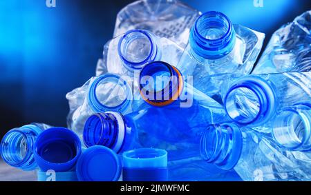 Composition with empty mineral water bottles. Plastic waste Stock Photo