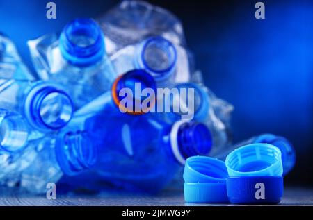 Composition with empty mineral water bottles. Plastic waste Stock Photo