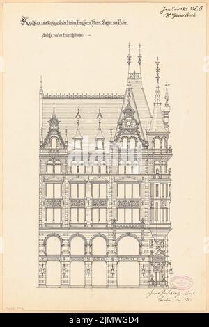 Grisebach Hans (1848-1904), residential and commercial building for Faber in Berlin. Monthly competition in January 1882 (01.1882): Riß street view Friedrichstraße 1: 100; Scale bar. Ink on cardboard, 52.2 x 34.8 cm (including scan edges) Grisebach Hans  (1848-1904): Wohn- und Geschäftshaus für die Fa. Faber, Berlin. Monatskonkurrenz Januar 1882 Stock Photo