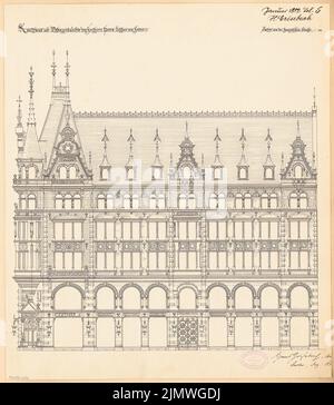 Grisebach Hans (1848-1904), residential and commercial building for Faber in Berlin. Monthly competition January 1882 (01.1882): Riss Roads View French Straße 1: 100; Scale bar. Ink on cardboard, 51 x 44.5 cm (including scan edges) Grisebach Hans  (1848-1904): Wohn- und Geschäftshaus für die Fa. Faber, Berlin. Monatskonkurrenz Januar 1882 Stock Photo