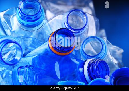 Composition with empty mineral water bottles. Plastic waste Stock Photo