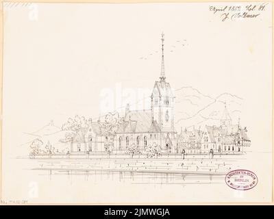 Vollmer Johannes (1845-1920), Catholic Church of St. Sturmius in Rinteln. Monthly competition April 1882 (04.1882): Perspective view. Ink on cardboard, 24.1 x 32.2 cm (including scan edges) Vollmer Johannes  (1845-1920): Katholische Kirche St. Sturmius, Rinteln. Monatskonkurrenz April 1882 Stock Photo