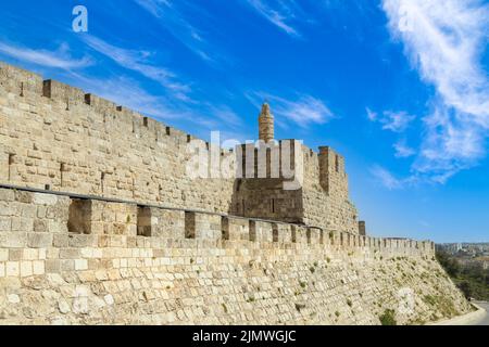 Jerusalem, Israel, landmark citadel Migdal David Tower of David in Old City near Jaffa Gate. Stock Photo