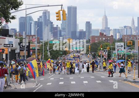 New York, NY, USA. 7th Aug, 2022. Jackson heights, New York, August 07, 2022: Thousands of Ecuadorians Immigrate Along With Grand marshal Luis Alfonso Chango Participated on the Ecuador Parade Today in Northern Boulevard, Queens New York.Photo: Luiz Rampelotto/EuropaNewswire.PHOTO CREDIT MANDATORY. (Credit Image: © Luiz Rampelotto/ZUMA Press Wire) Stock Photo