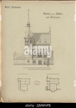 Unknown architect, park entrance. Monthly competition October 1883 (10.1883): floor plan cellar, attic, turmoil side view; 2 scale strips. Tusche watercolor on the box, 59.5 x 43.8 cm (including scan edges) N.N. : Parkeingang. Monatskonkurrenz Oktober 1883 Stock Photo