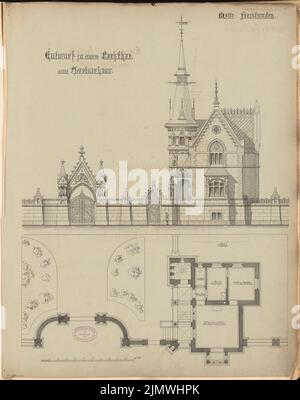 Unknown architect, park entrance. Monthly competition October 1883 (10.1883): floor plan ground floor, open road view; Scale bar. Tusche watercolor on the box, 59.1 x 46.6 cm (including scan edges) N.N. : Parkeingang. Monatskonkurrenz Oktober 1883 Stock Photo