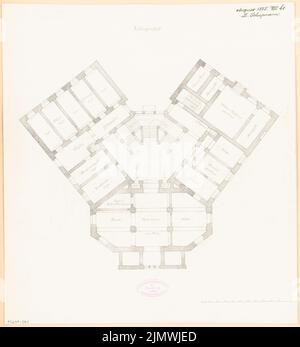 Schupmann Ludwig (1851-1920), City Hall Nauen. Monthly competition August 1885 (08.1885): Grundriss Keller; Scale bar. Pencil watercolor on the box, 42.5 x 39 cm (including scan edges) Schupmann Ludwig  (1851-1920): Rathaus, Nauen. Monatskonkurrenz August 1885 Stock Photo