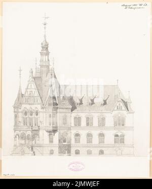 Schupmann Ludwig (1851-1920), City Hall Nauen. Monthly competition in August 1885 (08.1885): Riss side view to the north. Pencil watercolor on the box, 42.4 x 36.2 cm (including scan edges) Schupmann Ludwig  (1851-1920): Rathaus, Nauen. Monatskonkurrenz August 1885 Stock Photo