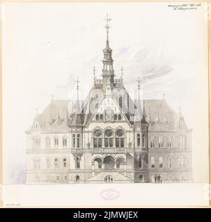 Schupmann Ludwig (1851-1920), City Hall Nauen. Monthly competition in August 1885 (08.1885): Upper front view. Pencil watercolor on the box, 41.9 x 42.3 cm (including scan edges) Schupmann Ludwig  (1851-1920): Rathaus, Nauen. Monatskonkurrenz August 1885 Stock Photo