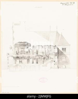 Schupmann Ludwig (1851-1920), City Hall Nauen. Monthly competition August 1885 (08.1885): Longitudinal section. Pencil watercolor on the box, 42.4 x 35.1 cm (including scan edges) Schupmann Ludwig  (1851-1920): Rathaus, Nauen. Monatskonkurrenz August 1885 Stock Photo