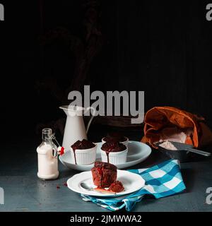 Delicious chocolate muffins with chocolate chips Stock Photo