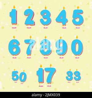 Holiday cake candle numbers set Stock Vector