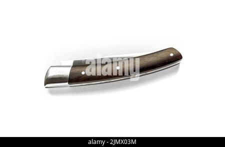 Traditional wooden pocket knife isolated on white background Stock Photo