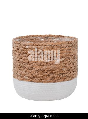 Seagrass round basket isolated on white Stock Photo