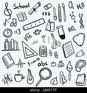 School clipart. Hand drawn Vector doodle school icons and symbols. Back to school education objects Stock Vector