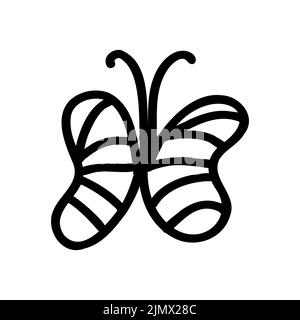 Butterfly, insect, flat line art illustration in doodle style. Cute butterfly, moth. Insect icon Stock Vector
