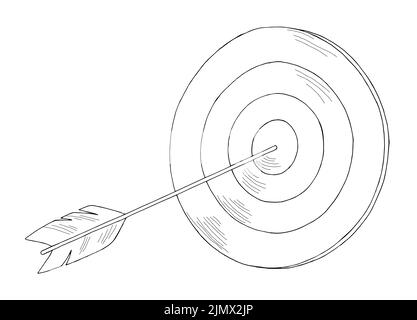 Arrow in the center of the target graphic black white sketch isolated illustration vector Stock Vector