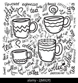 Contour Drawings Cup Set Fun Cups Tea Coffee Stock Vector by
