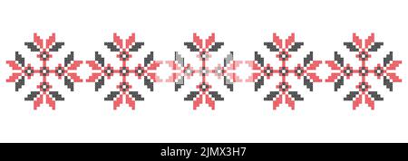 Ukrainian folk art vector seamless pattern, retro monochrome long cross-stitch ornament inpired by folk art - Vyshyvanka. Stock Vector