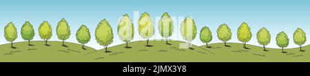Fruit garden graphic color long landscape sketch illustration vector Stock Vector