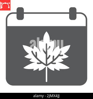 Thanksgiving day calendar glyph icon, maple leaf and holiday, autumn calendar vector icon, vector graphics, editable stroke solid sign, eps 10. Stock Vector