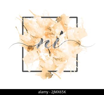 Calligraphic lowercase letters N and I are written in a solid line on a colored background in a frame Stock Vector
