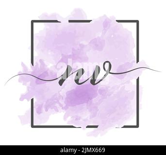 Calligraphic lowercase letters N and V are written in a solid line on a colored background in a frame Stock Vector