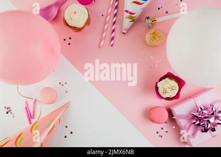 Flat lay composition birthday elements with copyspace Stock Photo