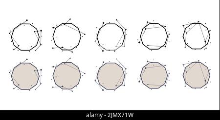 Polygon geometric frame in hand drawn style. Abstract templates for titles or inscriptions, set of shapes made from lines and do Stock Photo