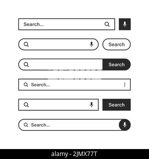 Various search bars with outline border. Internet browser engine with search box, address bar and text field. UI design, website interface element Stock Vector