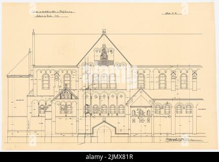 Klomp Johannes Franziskus (1865-1946), Benedectine Abbey St. Mauritius, Clerf (Cllervaux), Luxembourg (May 17, 1909): View of the north side of the church 1:50. Ink, pencil on transparent, 63.8 x 92 cm (including scan edges) Klomp Johannes Franziskus  (1865-1946): Benedektinerabtei St. Mauritius, Clerf (Clervaux) Stock Photo