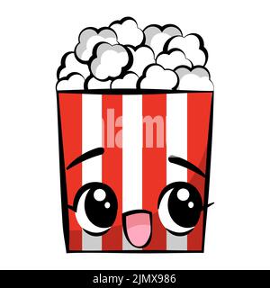 Cute kawaii sweet popcorn character in cartoon style.  Stock Vector