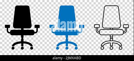 Office chair icons. Line, filled and blue color version. Vector illustration isolated on transparent background Stock Vector